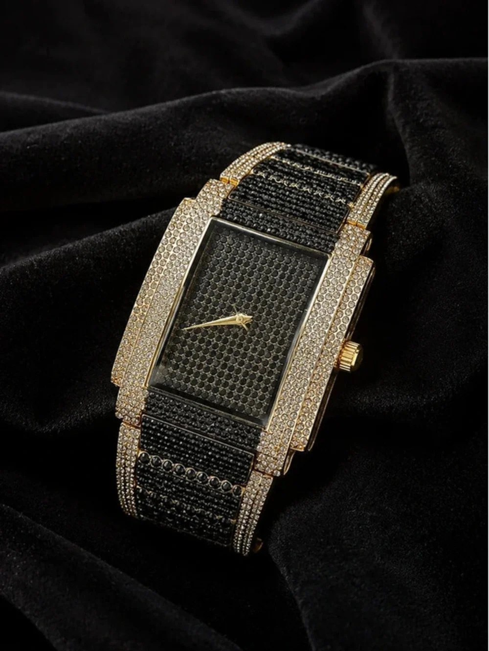 #596  42mm Luxury Iced Out Bling Chandelier Watch – Black & Gold Tone